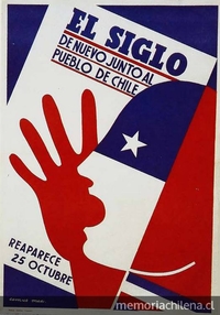 Camilo Mori. Litografía, 1940. Cartel para el lanzamiento del periódico El Siglo, del Partido Comunista.