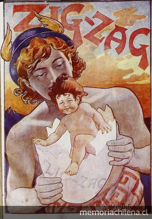 Litografía lanzamiento del primer número de la Revista Zig-Zag, 1905