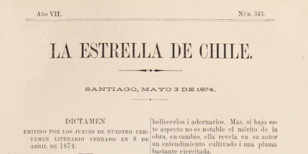 Dictamen emitido por los jueces de nuestro certamen literario cerrado en 8 de abril de 1874