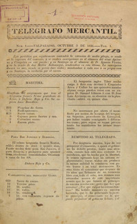 Telégrafo mercantil: años 1-2, números 1-9 del 3 de octubre de 1826 al 28 de mayo de 1827 Telégrafo mercantil: años 1-2, números 1-9 del 3 de octubre de 1826 al 28 de mayo de 1827
