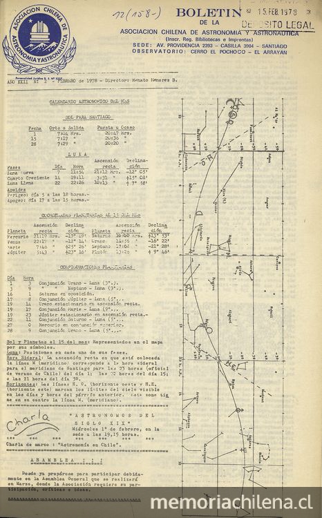 Boletín astronómico. /Asociación Chilena de Astronomía y Astronáutica. Santiago : La Asociación, 1973-1974. 1 v. Año 22: no.1 (1978:ene.)- año 25: no.10 (oct.1981)