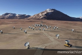 Imagen recreada de la disposición final de las 66 antenas de ALMA en el llano de Chajnantor.