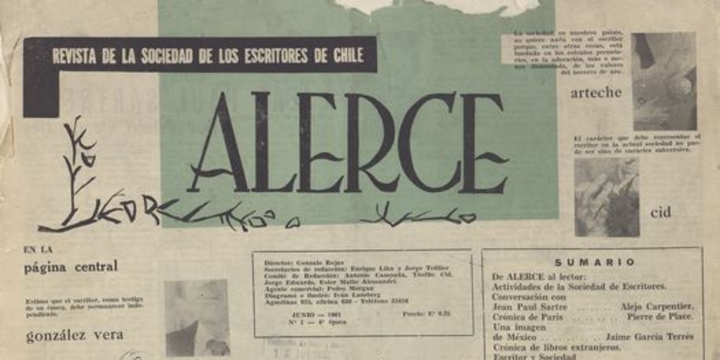 Pie de imagen: Portada del primer número de revista Alerce, junio 1961