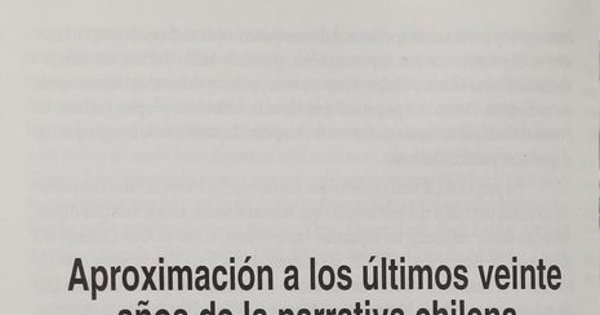 Aproximación a los últimos veinte años de la narrativa chilena