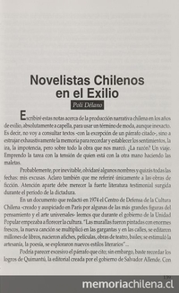 "Novelistas chilenos en el Exilio".