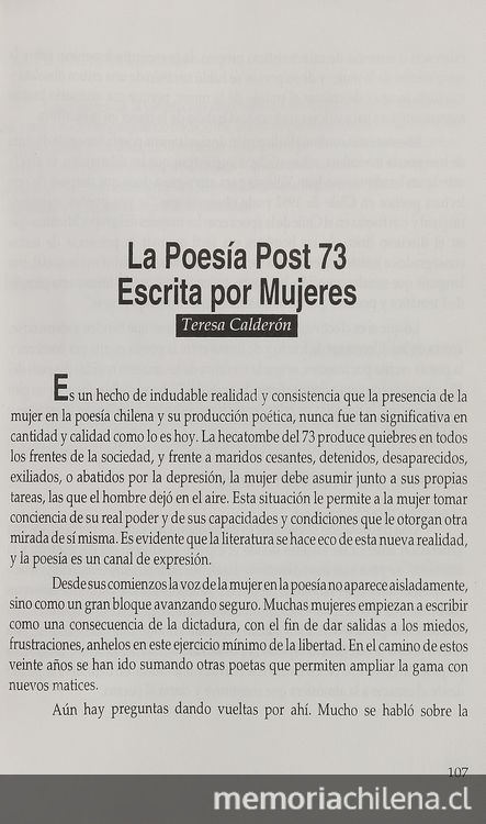 "La poesía chilena Post 73. Escrita por mujeres".