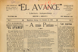 El Avance. Órgano de la agrupación Avance. Año 1, número 1 (4 de septiembre de 1932) - número 2 (11 de septiembre de 1932)
