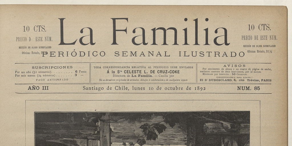Portada de La Familia: Año III, número 85, 10 de octubre de 1892