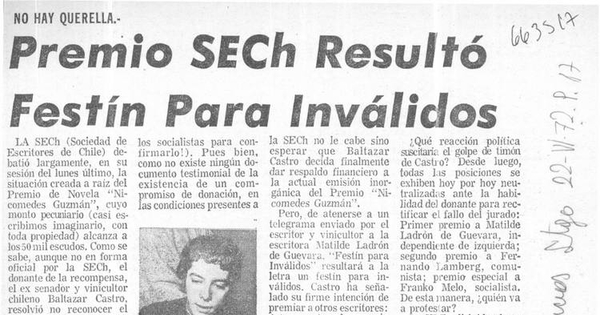 Premio SECH resultó Festín para inválidos