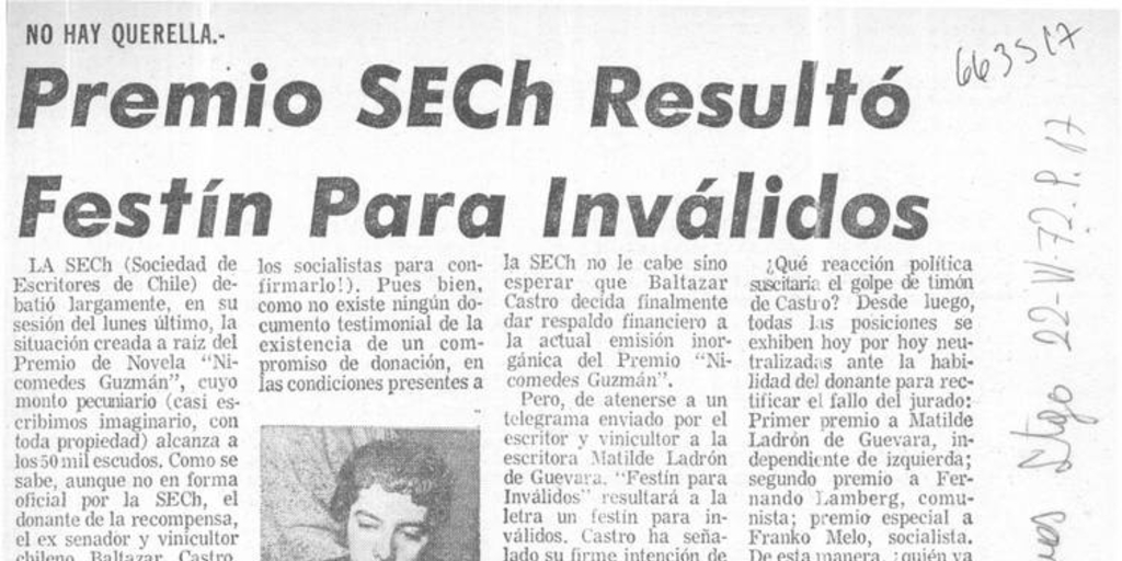 Premio SECH resultó Festín para inválidos