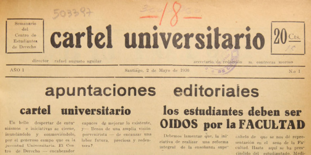 Cartel universitario. Año 1, número 1 (2 de mayo de 1930) - Año 2, número 5 (junio de 1931)