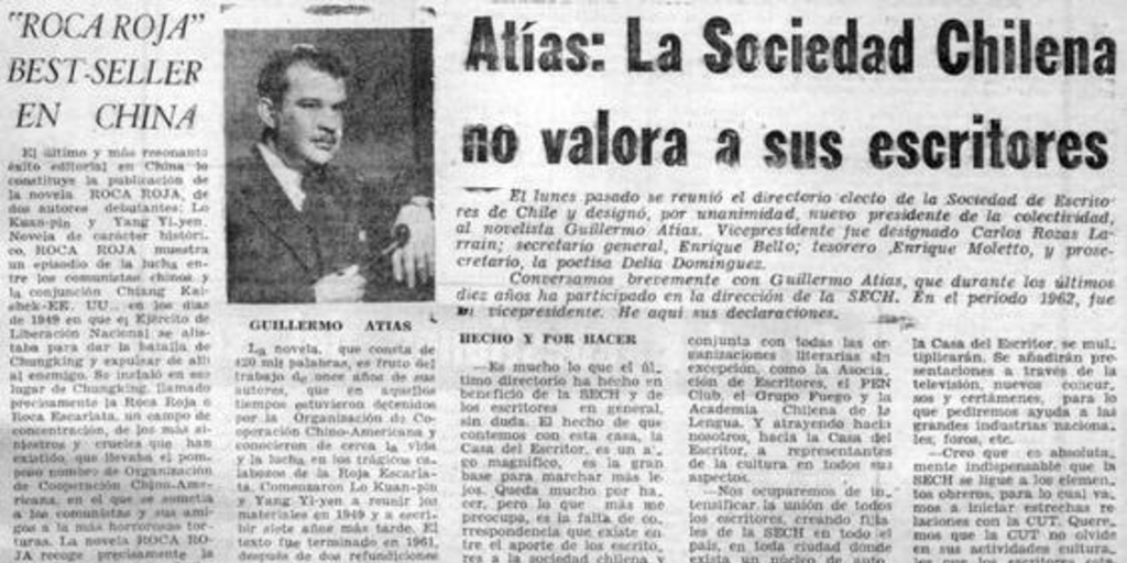 Atías: La Sociedad Chilena no valora a sus escritores