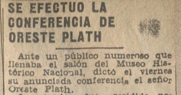 Se efectuó conferencia de Oreste Plath