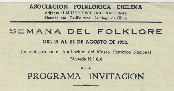 Programa Semana del Folklore organizada por la Asociación Folklórica Chilena