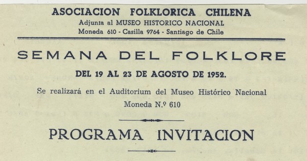Programa Semana del Folklore organizada por la Asociación Folklórica Chilena