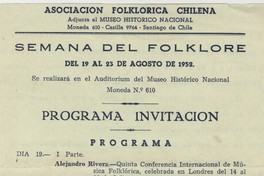 Programa Semana del Folklore organizada por la Asociación Folklórica Chilena