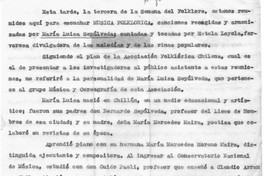 Discurso en la Semana del Folklore acerca de María Luisa Sepúlveda