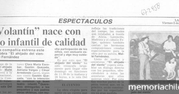 "El volantín" nace con teatro infantil de calidad
