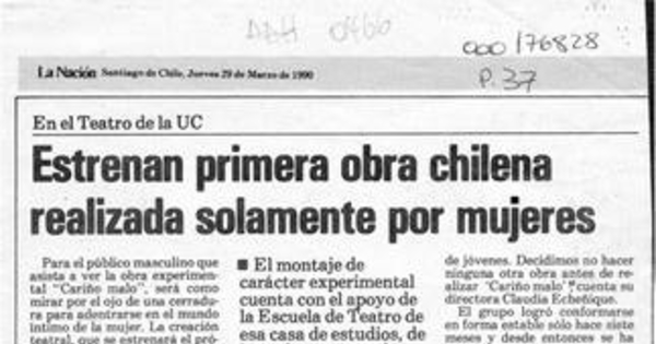 Estrenan primera obra chilena realizada solamente por mujeres