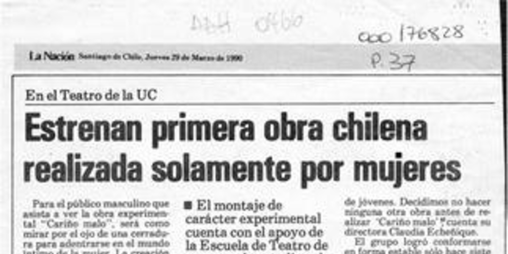 Estrenan primera obra chilena realizada solamente por mujeres