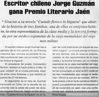 Escritor chileno Jorge Guzmán gana premio literario Jaén