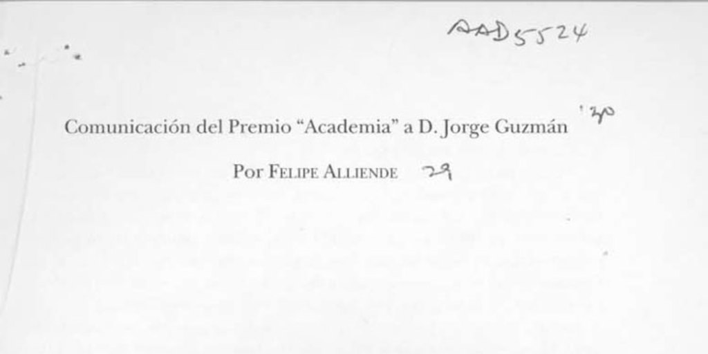 Comunicación del premio Academia, a D. Jorge Guzmán