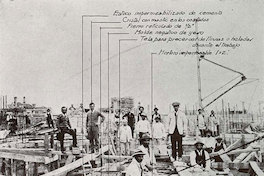 Demostración gráfica de la colocación del vidrio "pavé" en la construcción de la gran cúpula de la Caja de Crédito Hipotecario.