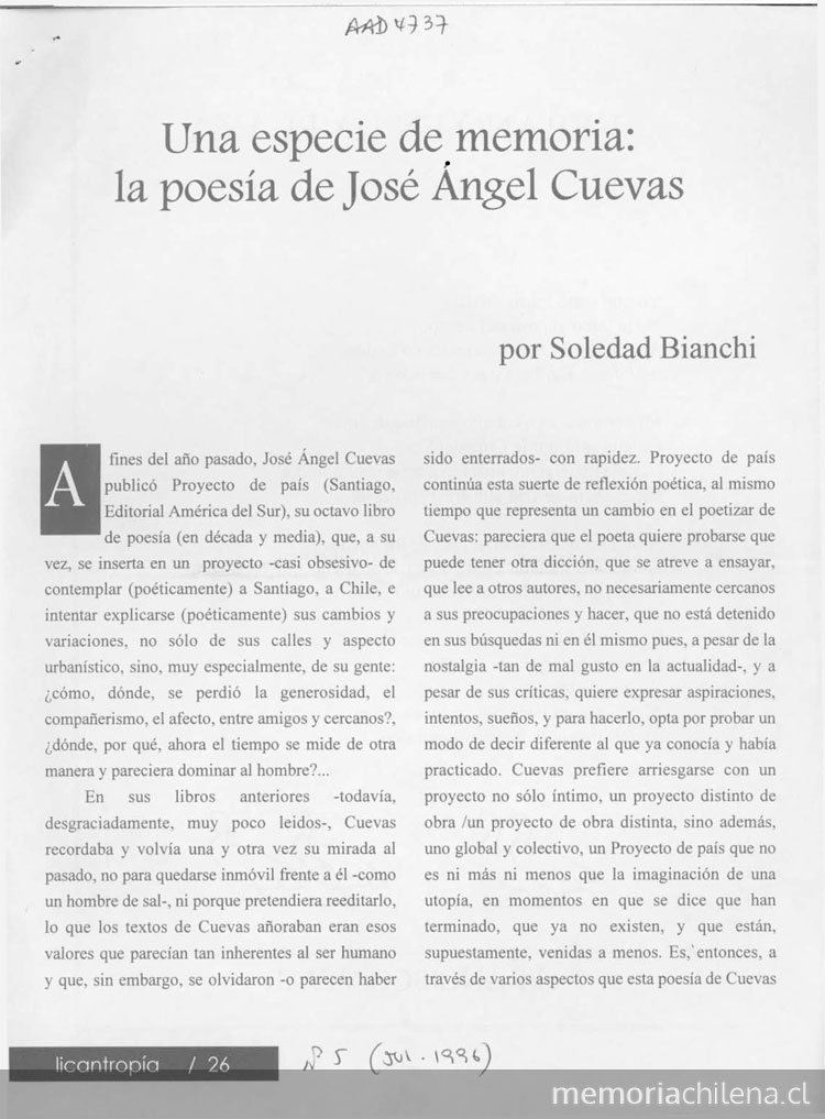 Una especie de memoria: la poesía de José Ángel Cuevas