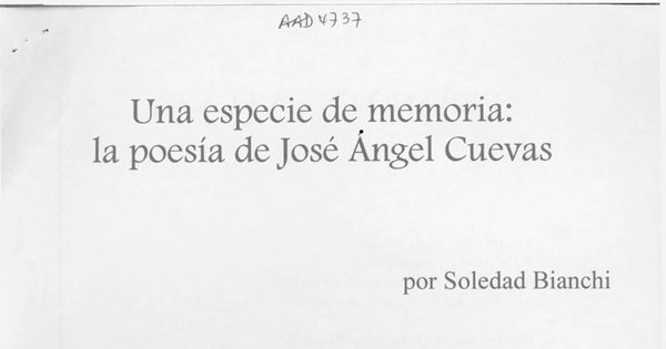 Una especie de memoria: la poesía de José Ángel Cuevas