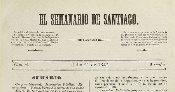 El Semanario de Santiago: número 2, 21 de julio de 1842