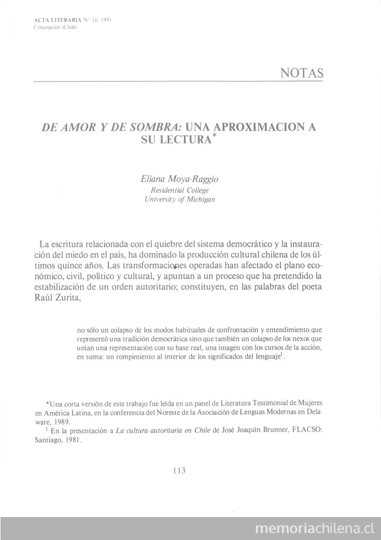 De amor y de sombra: una aproximación a su lectura