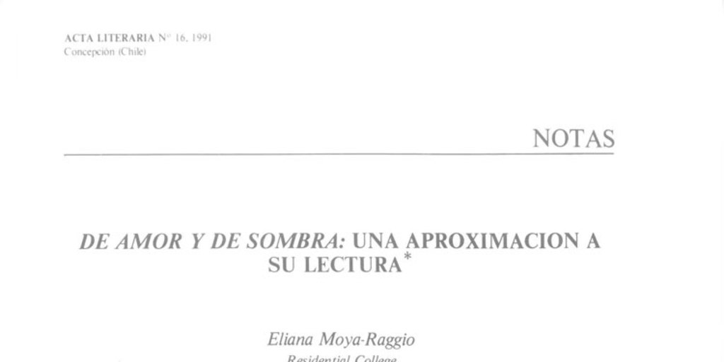 De amor y de sombra: una aproximación a su lectura