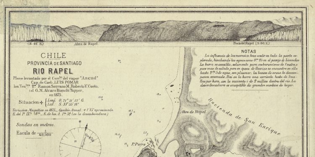 Río Rapel[mapa] :Chile : Provincia de Santiago /Plano levantado por el Comte. del vapor "Ancud" Cap. de Corb. Luis Pomar ...[et al.]