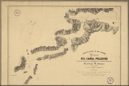 Pie de imagen: Plano del canal Pulluche[mapa] /Levantado de orden del Comandante de la Corbeta "Chacabuco" Dn. Enrique M. Simpson en marzo de 1873 por el Ga.Ma. D. Ramón Serrano.