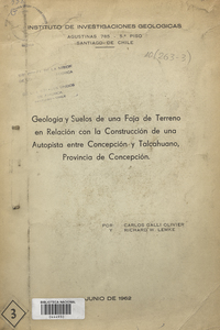 Geología y suelos de una faja de terreno en relación con la construcción de una autopista entre Concepción y Talcahuano provincia de Concepción.