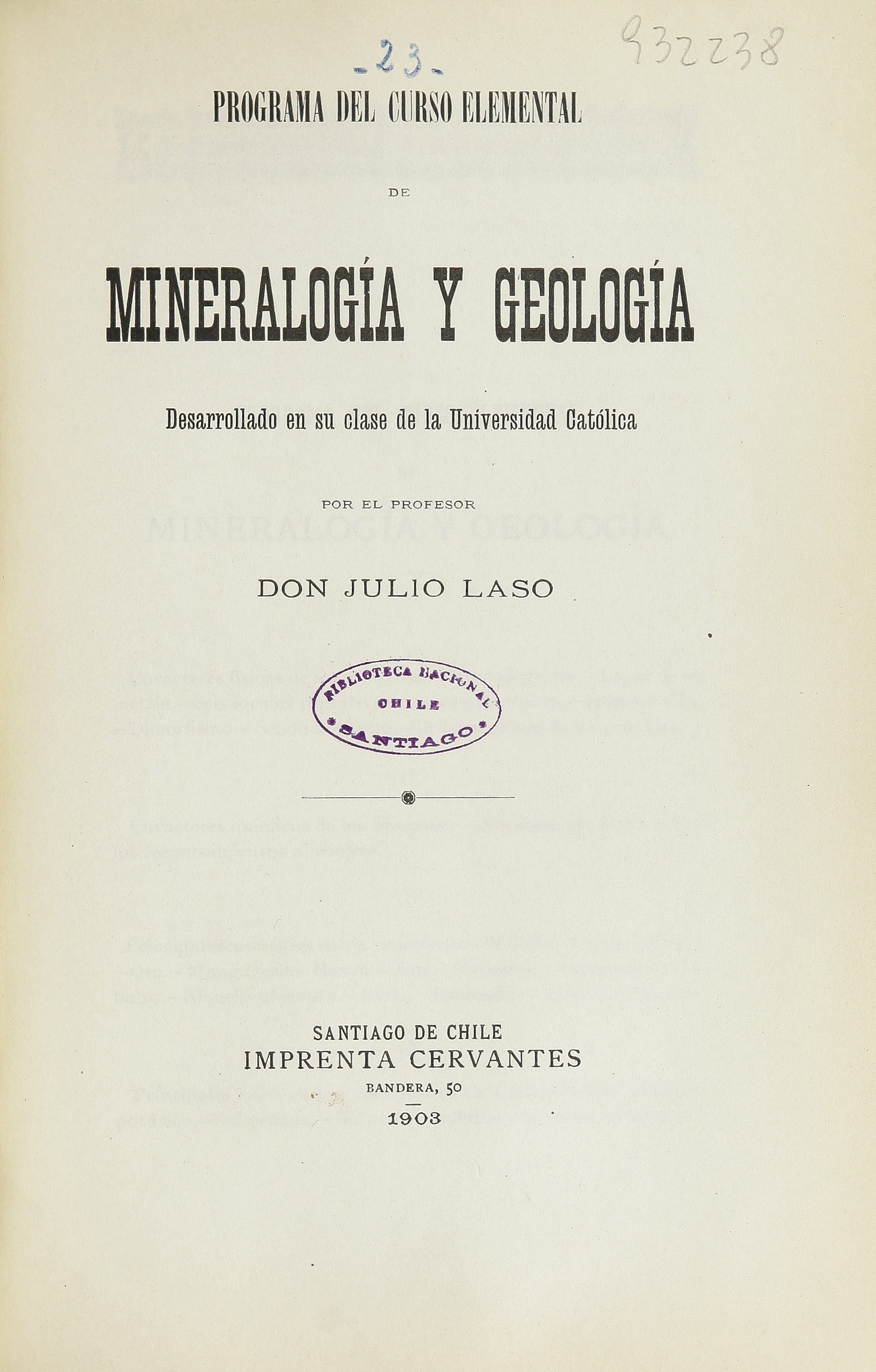 Programa del curso elemental de mineralogía y geología desarrollado en su clase de la Universidad Católica