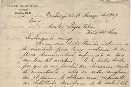 Carta a Carlos Pezoa Véliz de Guillermo Labarca Hubertson. Santiago, 28 de mayo de 1907