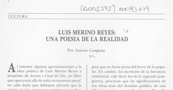 Luis Merino Reyes: Una poesía de la realidad