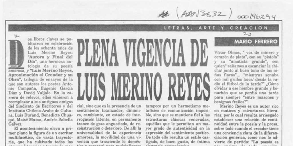 Plena vigencia de Luis Merino Reyes
