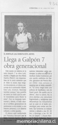 Llega a Galpón 7 obra generacional