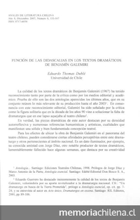 Función de las didascalias en los textos dramáticos de Benjamín Galemiri