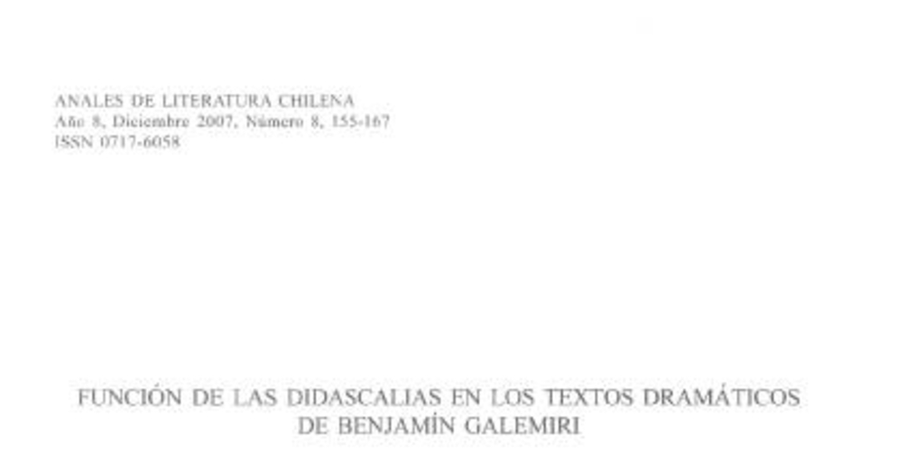 Función de las didascalias en los textos dramáticos de Benjamín Galemiri