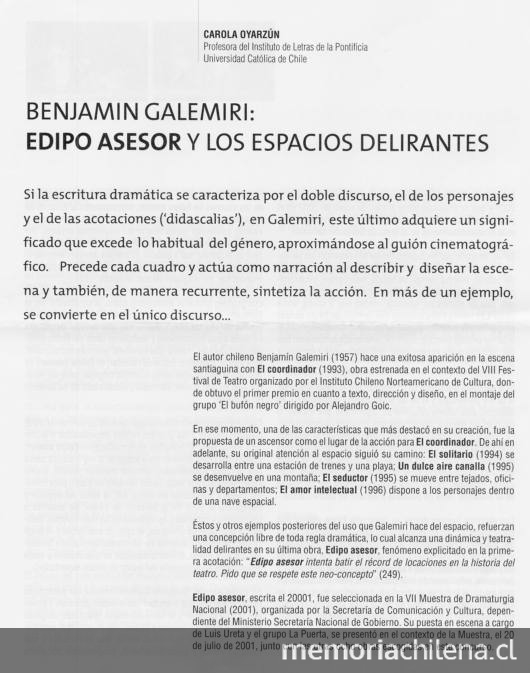 Benjamín Galemiri: Edipo Asesor y los espacios delirantes