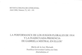 La performance de los Juegos Florales de 1914 y la inadecuada presencia de Gabriela Mistral en ellos