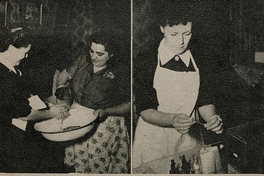 Enfermera sanitara demostrando cómo improvisar una cama de bebé, 1948. Eva, 3 de diciembre de 1948, p. 38