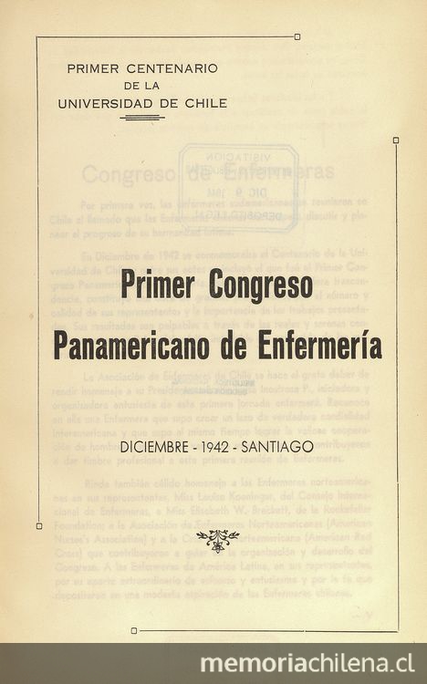 "La enfermera visitadora sanitaria en los servicios de sanidad provincial" en Congreso Panamericano de Enfermería (Primer). Santiago, 14-20 de diciembre 1942. Santiago: El Imparcial, 1944, xxxi, 226 p.