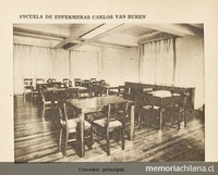 Comedor alumnas internado Escuela de Enfermeras Carlos Van Buren, 1935, p. 268En: de la Fuente, Rudesindo. "La escuela de enfermeras Carlos Van Buren", Revista de Asistencia Social, IV, (3): 257-285, septiembre, 1935.