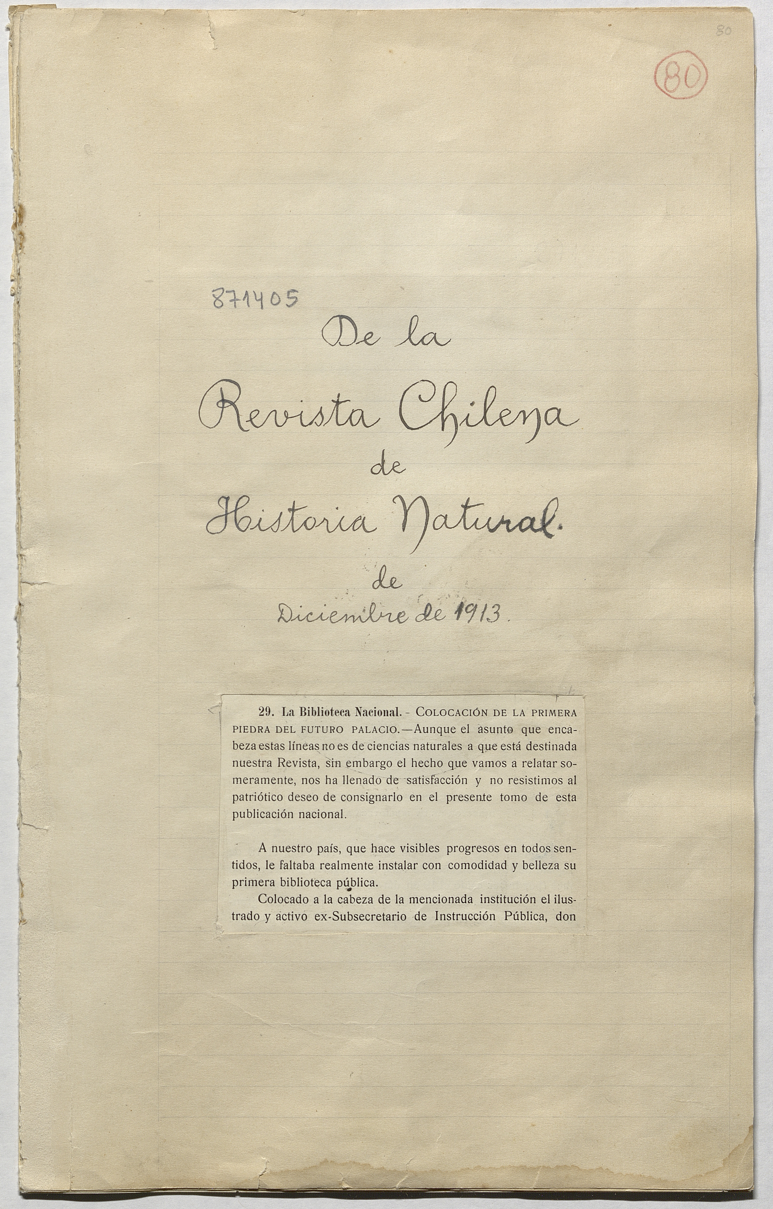 La Biblioteca Nacional. Colocación de la primera piedra del futuro palacio