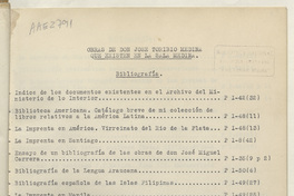 Catálogo de las obras de Don José Toribio Medina que existen en la Biblioteca Nacional de Chile.