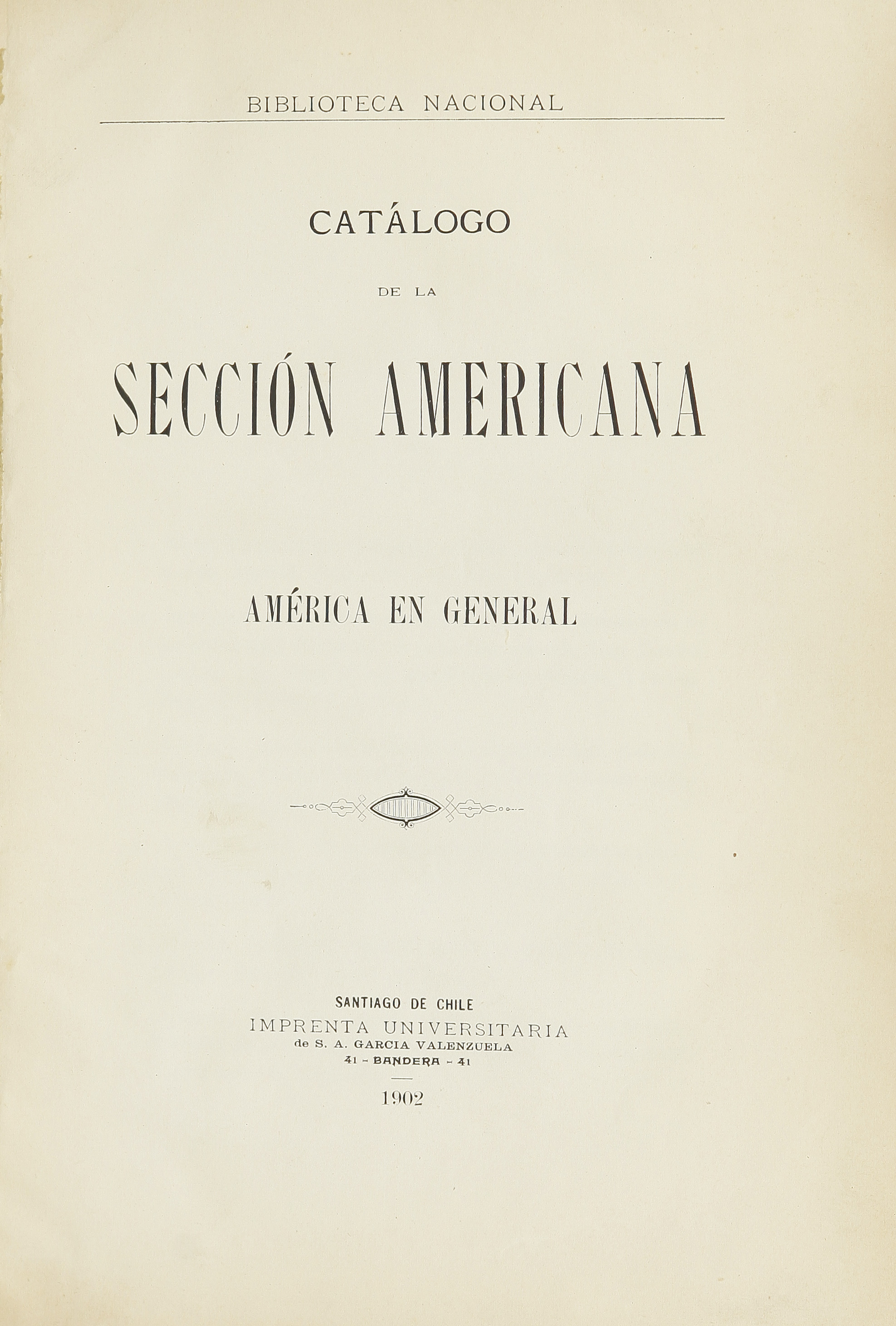 Catálogo de la Sección Americana: América en general